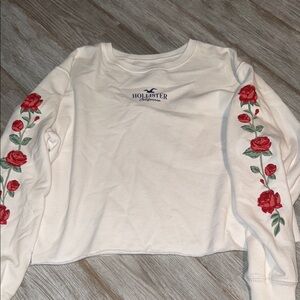 Hollister White Cropped Sweatshirt with Red Embellished Sleeves